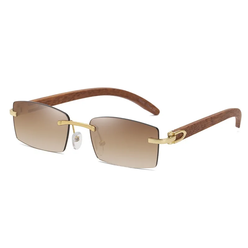 

Fashion Luxury Men Women buffalo Horn Sunglasses Rimless Rectangle Gradient UV400 Shades Wood Grain Lentes de sol Sun Glasses