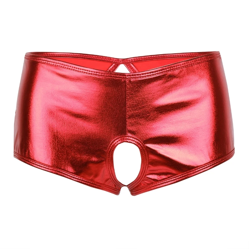 

iEFiEL Women Faux Leather Sexy Underwear Panties Open Butt Clubwear Wetlook Strings Rave Booty Shorts Panties