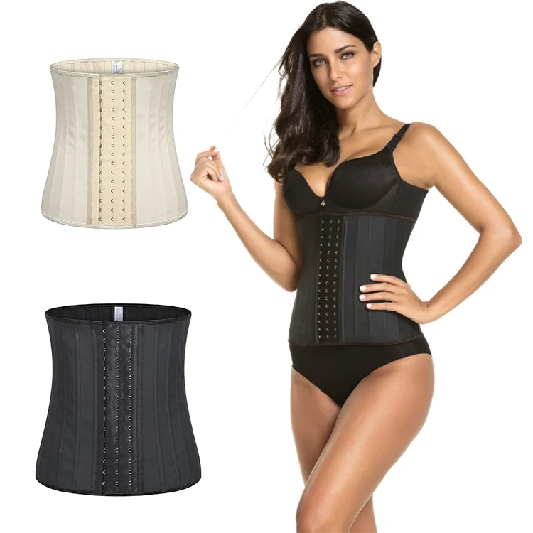 
100% latex high quality smooth latex large buckle 25 steel bone rubber corset shapewear for women 