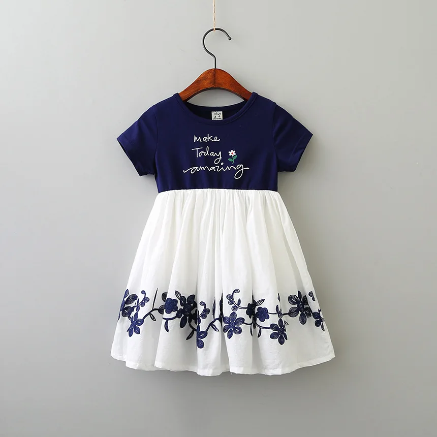 

Children Floral Clothes Girl Embroidery Dress Kids Clothing Girls' Dresses, Gray,blue