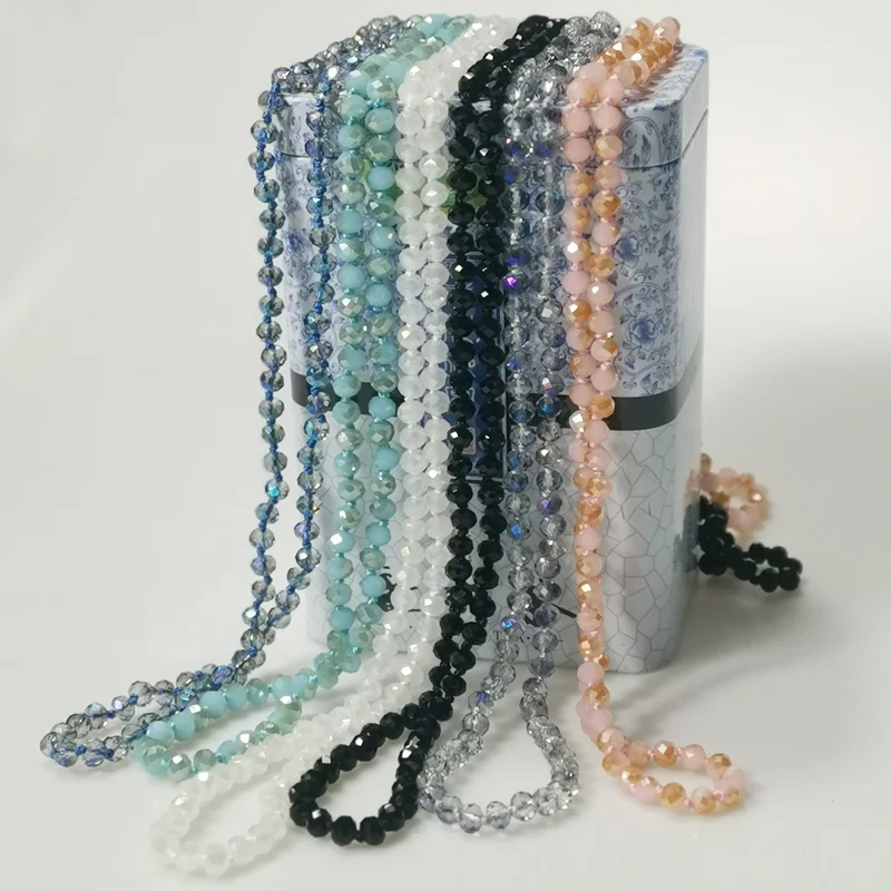

New 4mm Hand Knotted Beaded Unisex Crystal Necklaces Jewelry