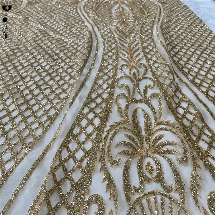 

Hot Selling Gold Sequined Bling African Sugar Glitter Lace Fabric, As sample or customized