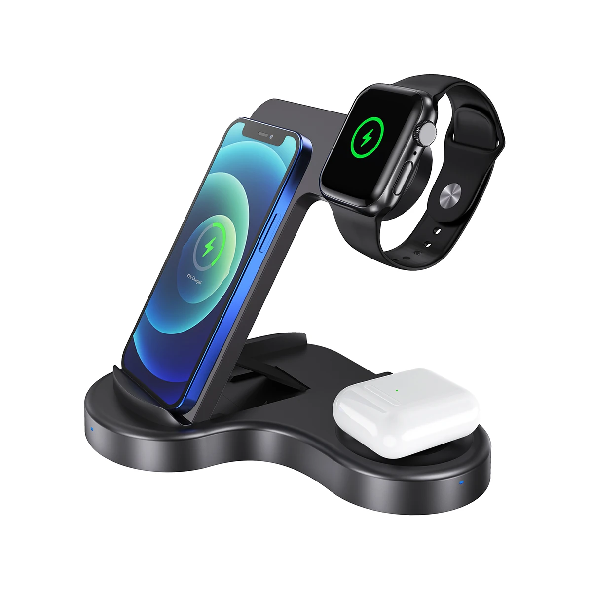 

3In1 Qi Wireless Charger Stand Fast Charging Electric Usb Phone 3 In 1 Wireless Charger, Black,gray