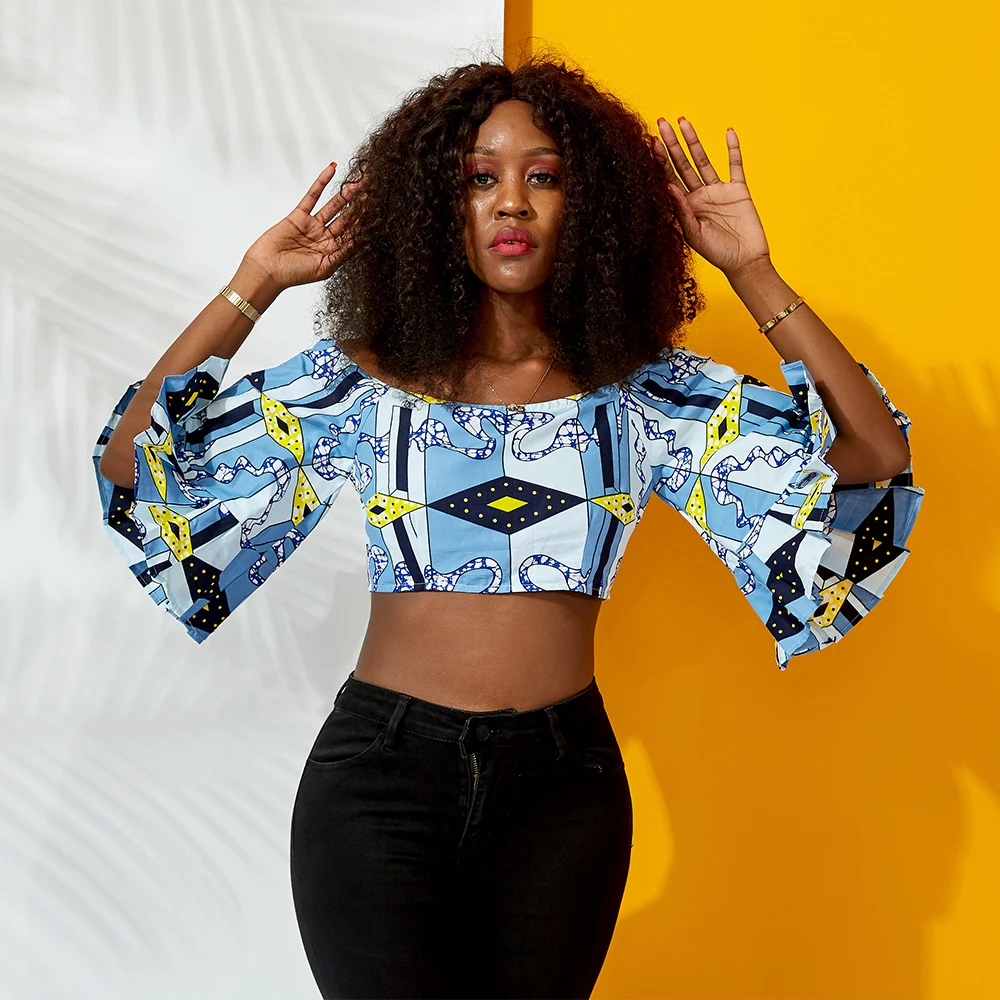 

Factory Wholesale African Printing Women Casual Clothing Sexy Off Shoulder Women Tops Plus Size Tops For Lady, Customized color