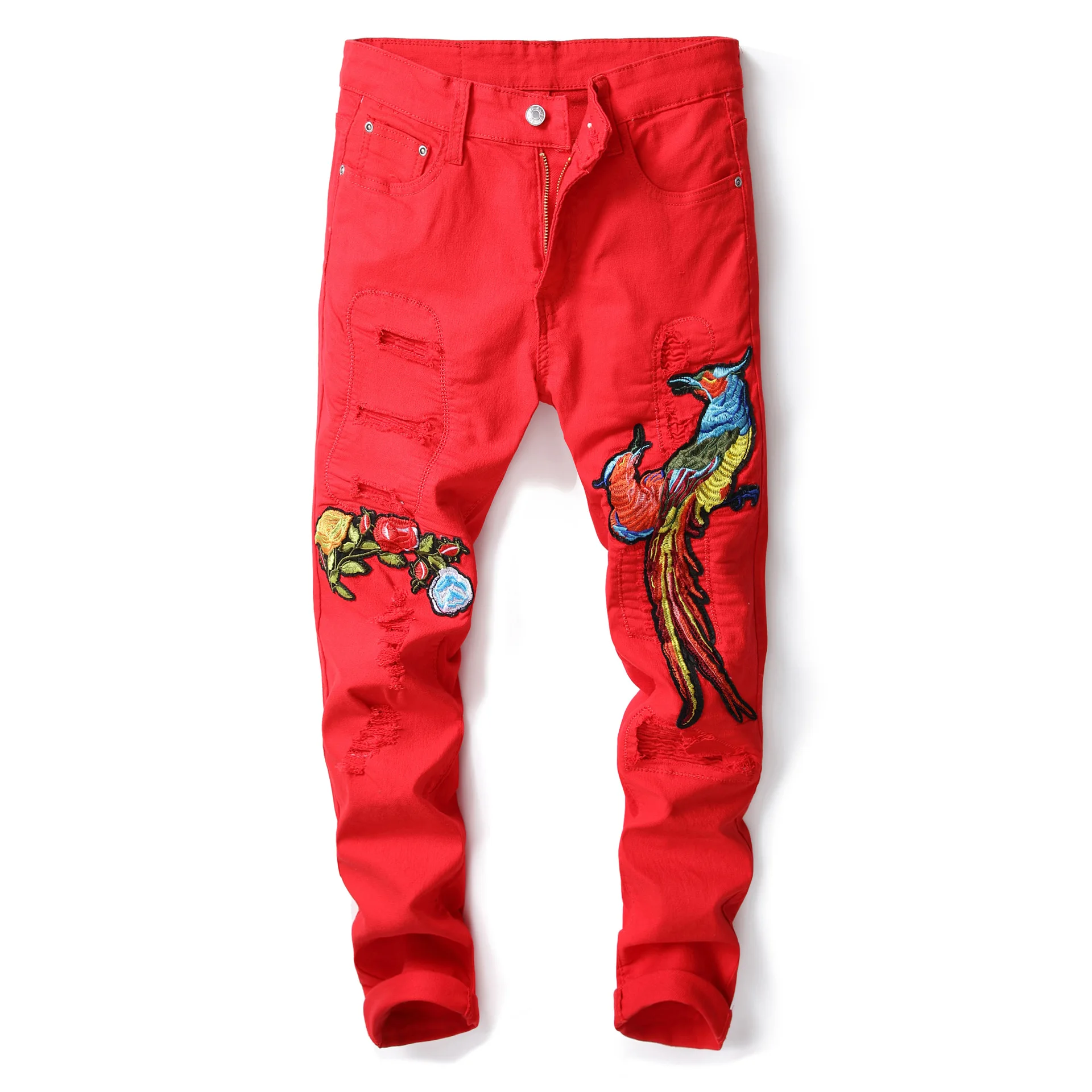 

Fashion Casual men's Jeans Street embroidery Pattern Jeans Hip Hop Tight jeans personality men's foreign pencil pants