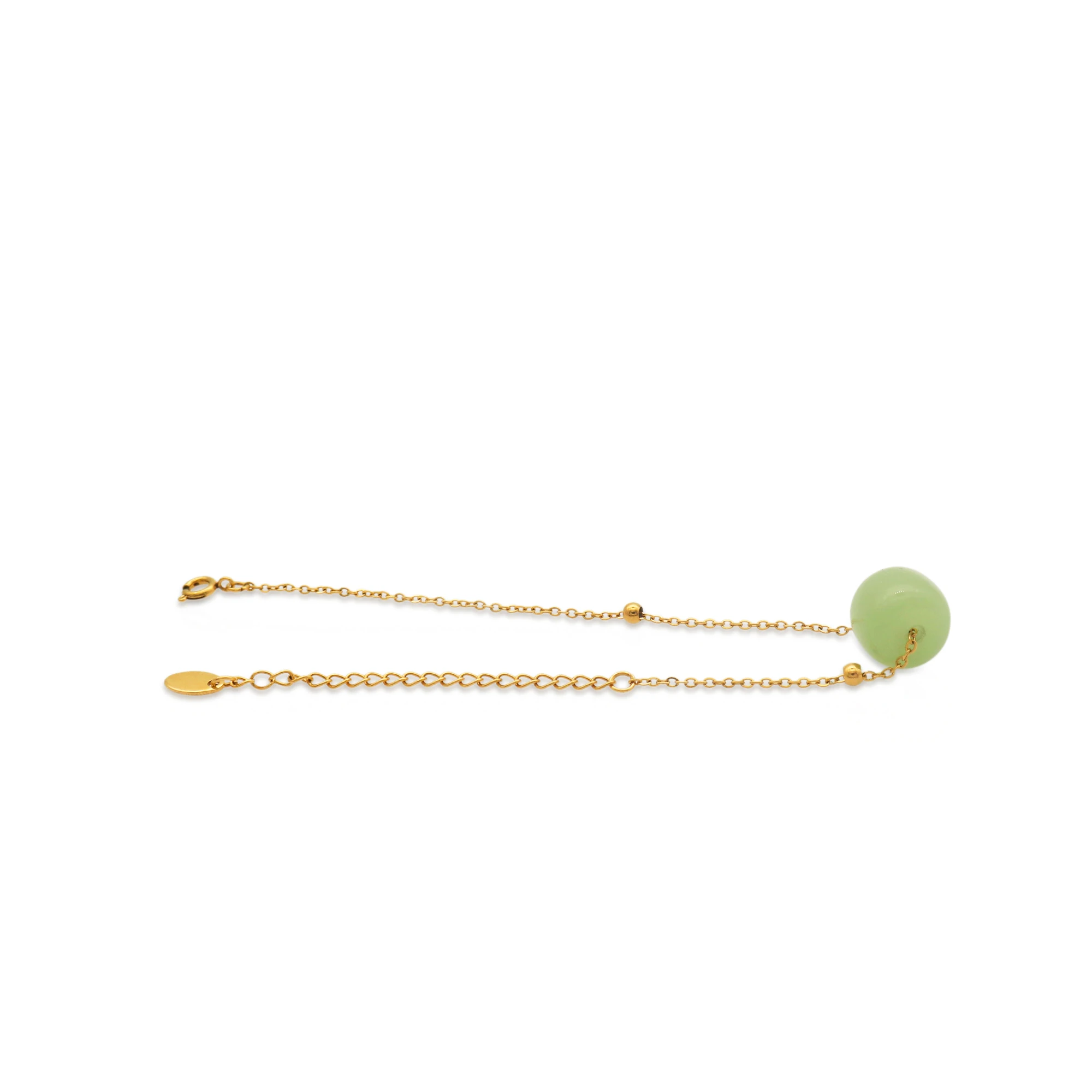 

Chris April 316L stainless steel 18k PVD plated natural jade gem charm tennis chain bracelets, Yellow gold