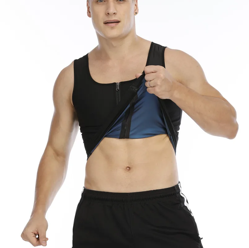 

Men Waist Trainer Vest Neoprene Corset Compression Sweat Body Shaper Waist Trainer Slimming Vest Shapewear, Black blue