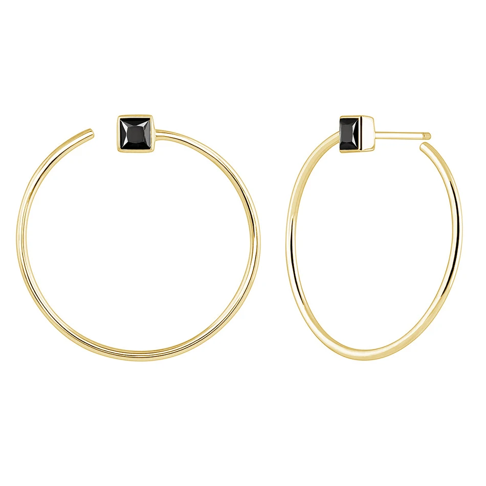 

18k gold plated popular jewelry classical 925 sterling silver simple style with black cubic zirconia hoop earings for women