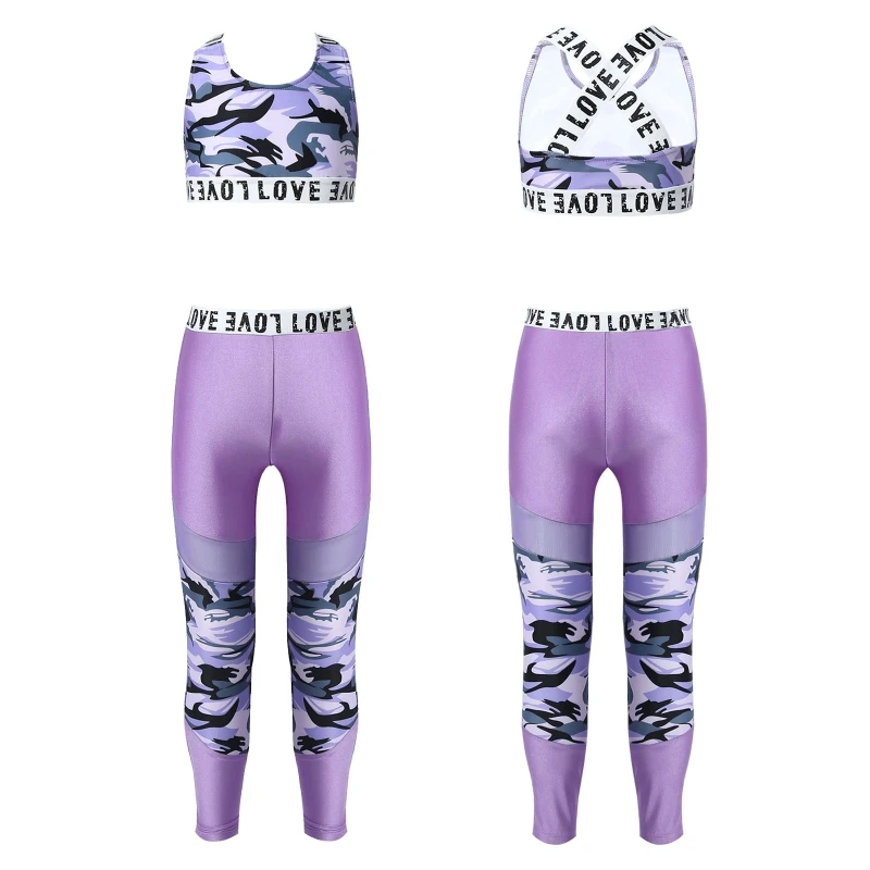 

Custom 2 Pcs Dance Outfit Kids Girls Sport Workout Gym Tracksuit Crop Tops And Leggings