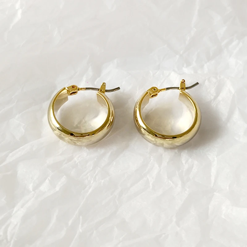 

Solid Gold Hoop Earrings for Women Wide Round Earrings Minimalist Huggie Earrings