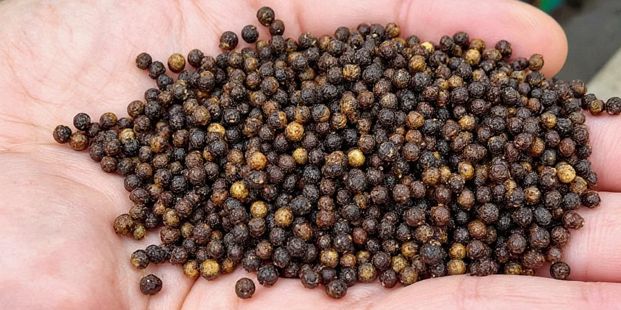 Close-up of black peppercorn clusters