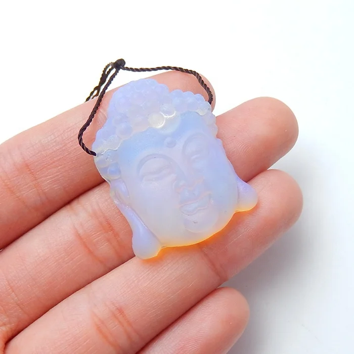 

Carved Buddha Head Necklace Opalite Stone Pendant Bead Gemstone of Factory 25x31x11mm 11.33g, Bright