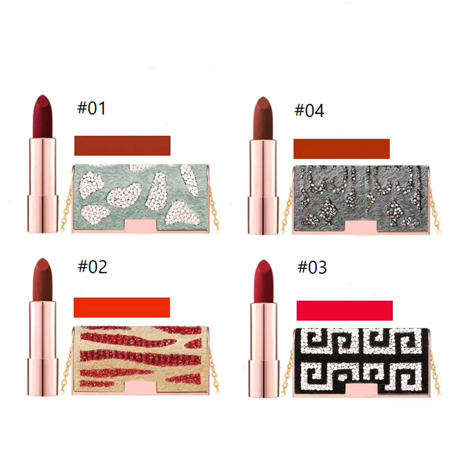 

Matte Lipstick Highly Pigmented Long Lasting Private Label Wholesale makeup your own lipstick with bag, 4 color