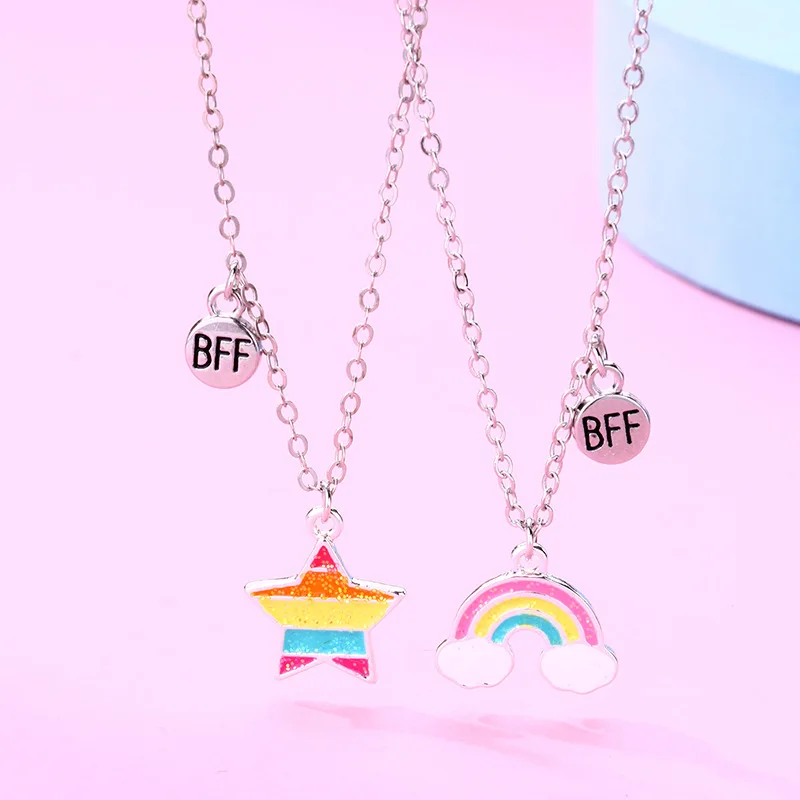 

New Trendy Necklace For Best Friends Star Rainbow Enamel and Sprinkle Glitter Pendant Necklace Best Friends Necklace For Girls