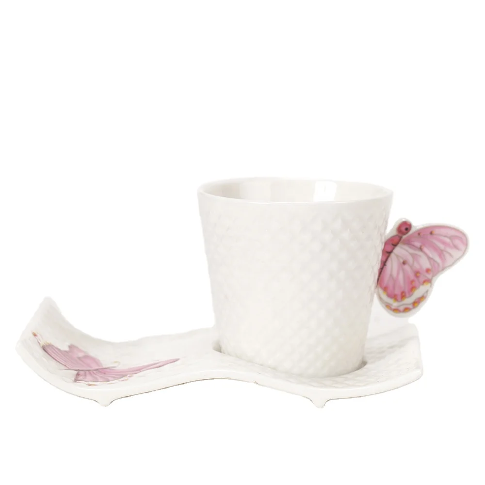 

Eco friendly bone china tea cup set with pink butterfly decoration, Pink,blue,green,red,purple,yellow,etc/customized