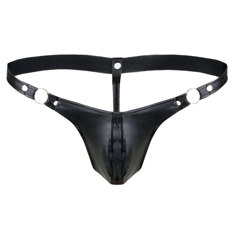 

New Arrived Mens Black G-string Jockstrap Leather Buckle Pouch Underwear Thong