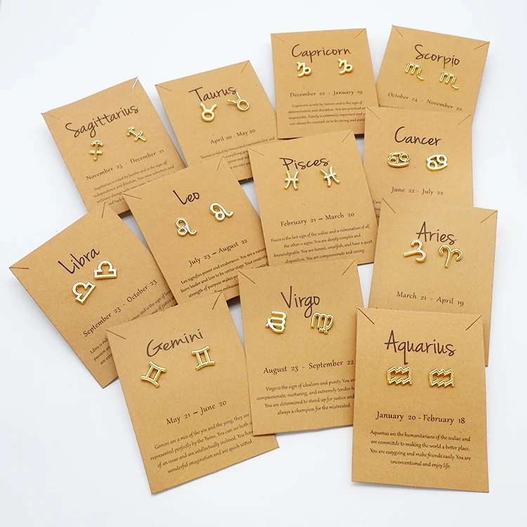 

Fashion Gold Plated 12 Zodiac Sign Stud Earrings Gift Women