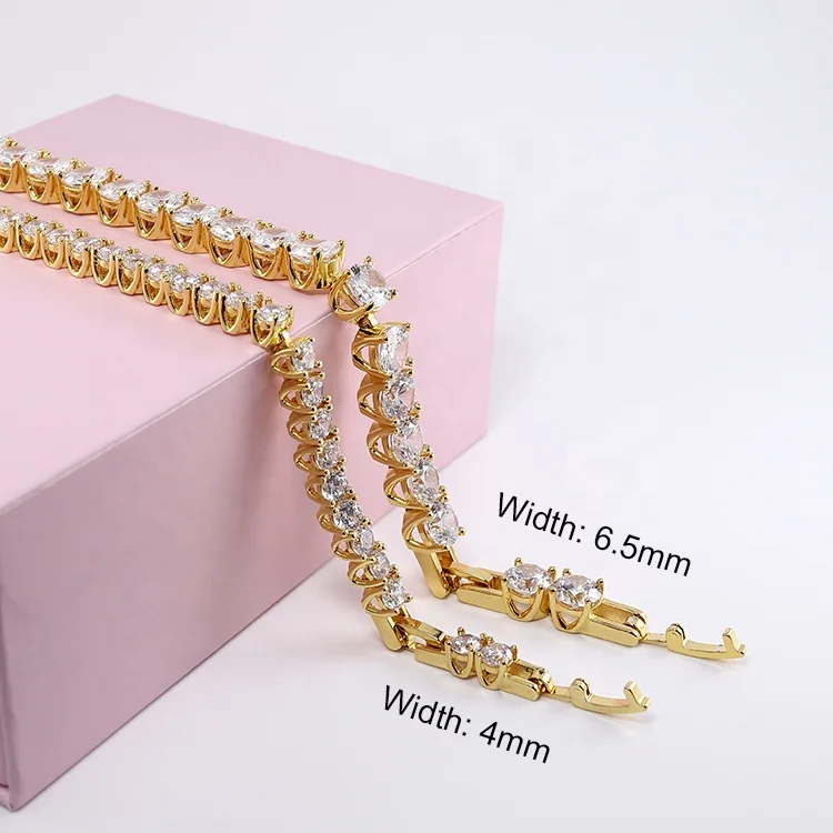 

Customized Mens Women Jewelry Cubic Zirconia Sterling Chain 18K Gold Plated Moissanite Lab Diamond Tennis Bracelet 925 Silver