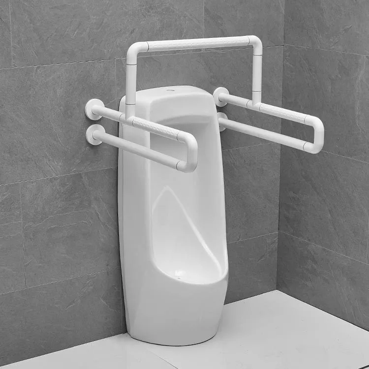 bathroom-hand-grab-bars-3W006-white-front-view-inverted-u-top-bar-lateral-arms-urinal-surround