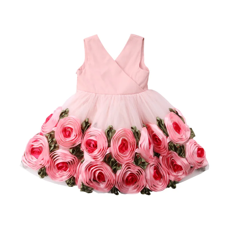 

2019 New Kids Girls Summer Dress Children Rose Mesh Flower Girl Dress, Picture shows