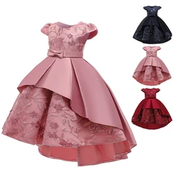 FSMKTZ New Product Kids Frock Bowknot Design Satin Princess Party Dress Flower Girl Wedding Trailing Gown For Kids T5170