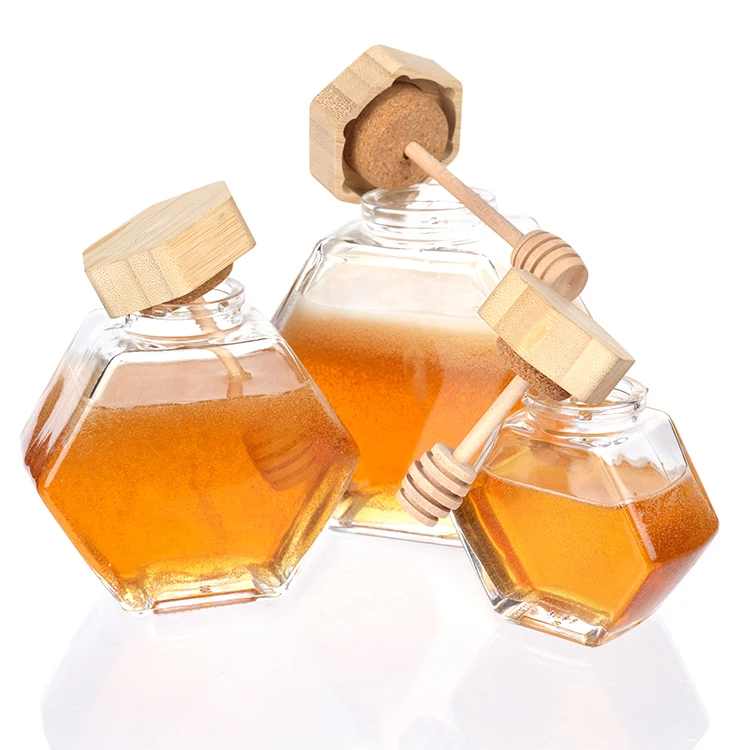 

200ml 500ml Small Honey Square Clear Spice Food Glass Jar With Gold Lid