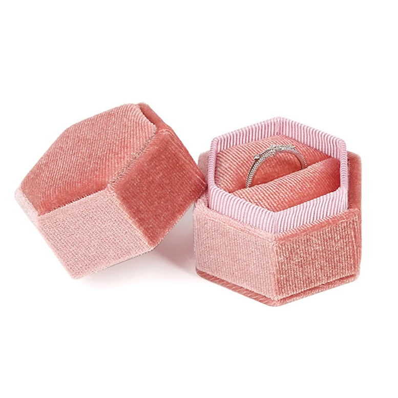 

Elegant design Pink corduroy ring box jewelry hexagon velvet ring box