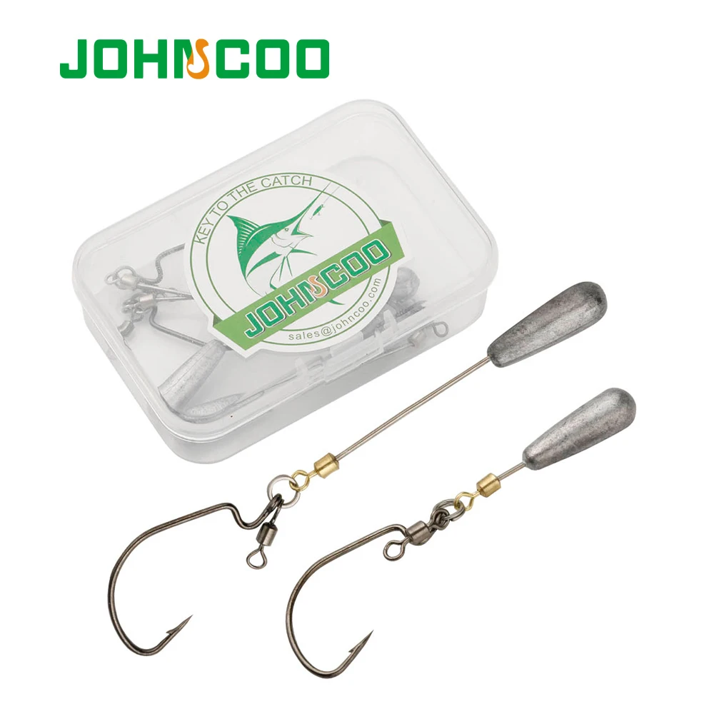 

JOHNCOO 5Pcs Per Box Fishing Drop Shot Hook Swivel Carbon Steel Lead Sinker Weighted Worm Fishing Hooks