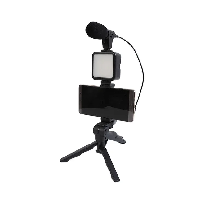 

New desktop professional vlog microphone with led light for microphone, Black