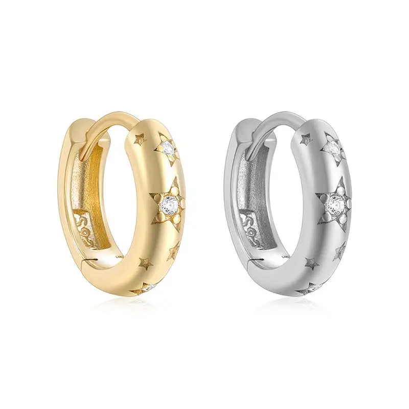 

Carline 2023 Fashionable Sparkling Star 925 Sterling Silver Zircon Huggie 18K Gold Plated Jewelry earrings for women