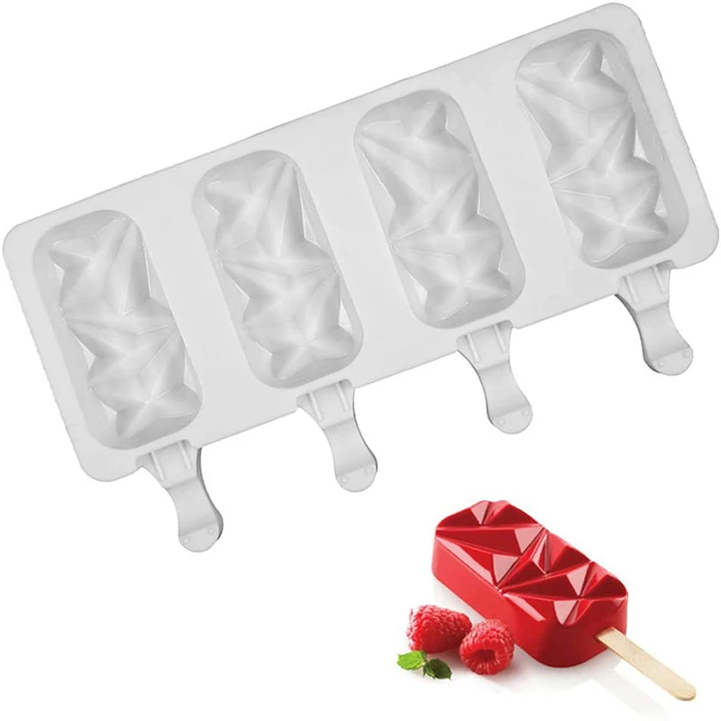 

New Type Diamond Silicone Molds with Wooden Sticks Ice Cake Mould DIY Ice Cream Cake Making Tools, White