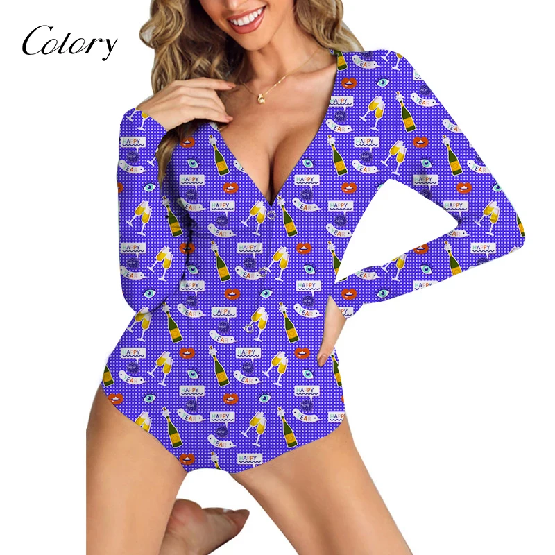 

Colory 5x New Year Onesie Sexy Tops Women Plus Size Pyjamas, Picture shows