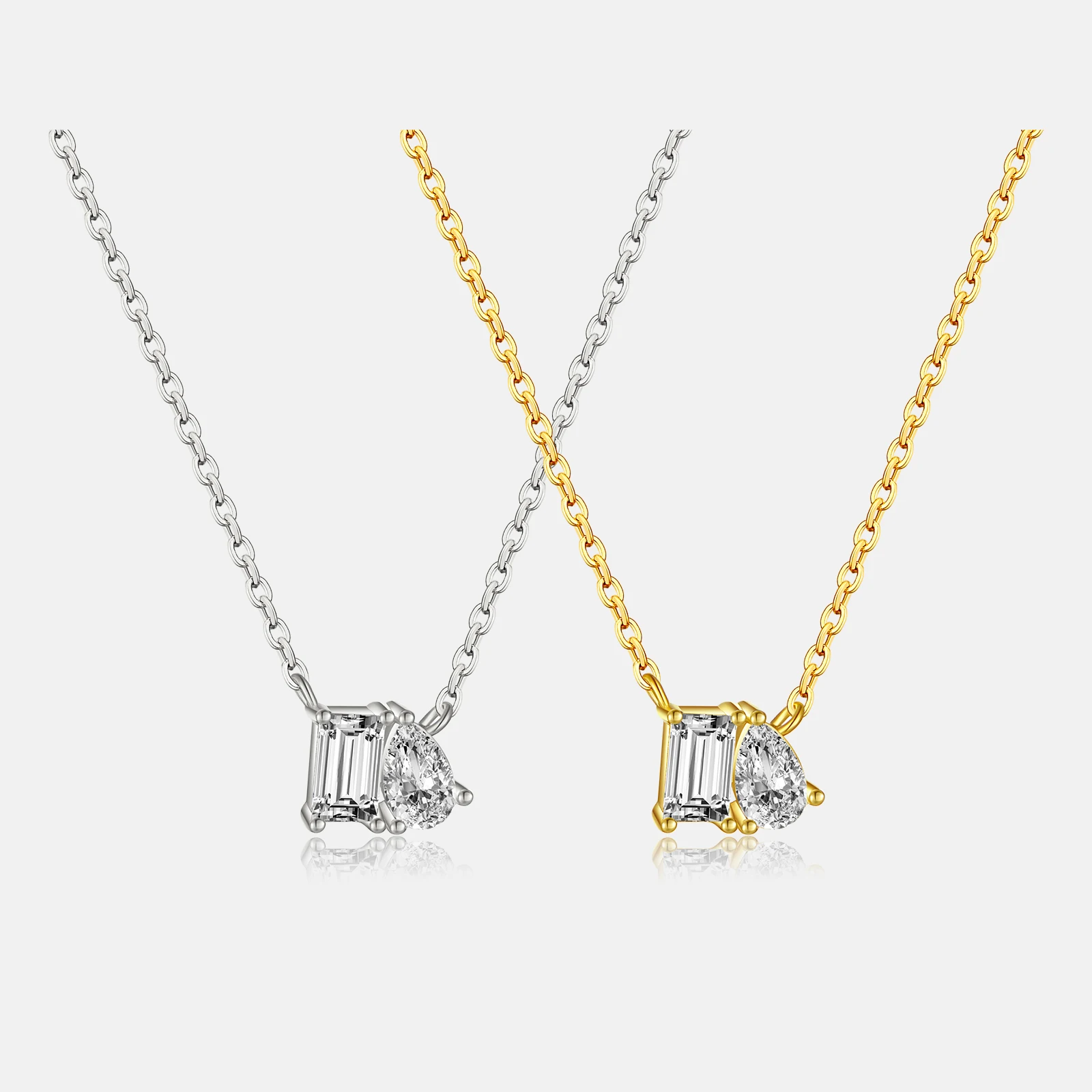 FUAMAY 925 Silver Pear Cut and Emerald Cut Necklace Stone Pendant Zircon 925 Silver Fashion Jewelry Women Necklaces