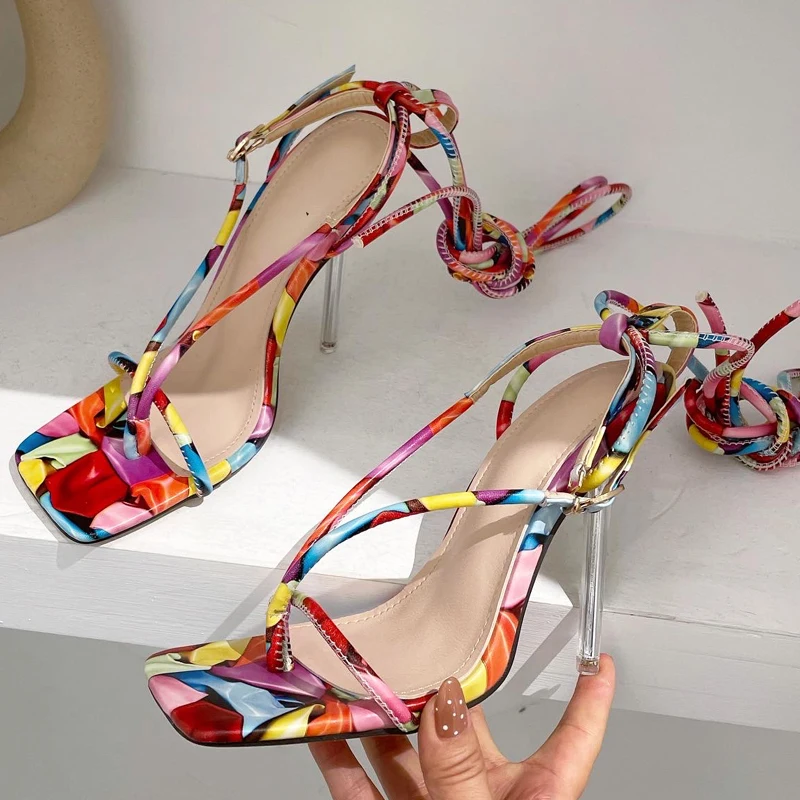 

Summer Women Thin High Heels Shoes Sandals Transparent Gladiator Ankle Strap Sexy Pump Female Party Wedding Ladies Plus Size