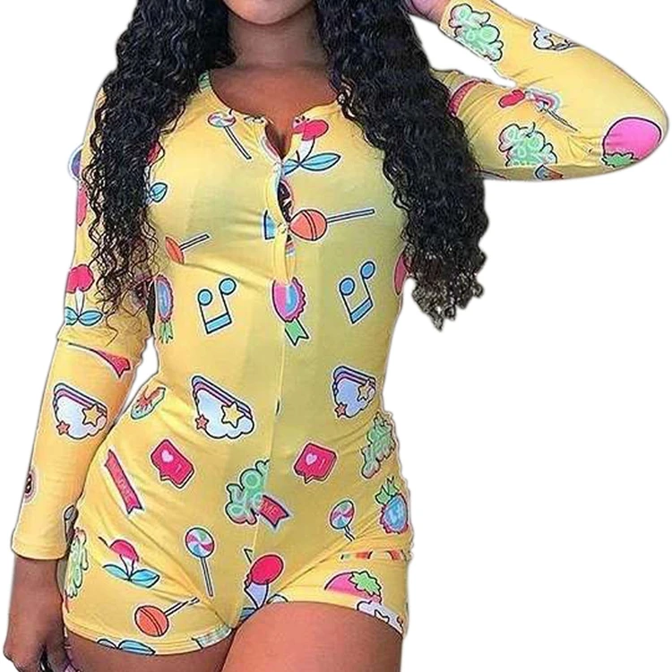 

Sexy Women Bodysuit Long Sleeve Deep V Neck Bodycon Stretch Leotard Crop Top Button Romper Onesie Pajamas Women's Sleepwear