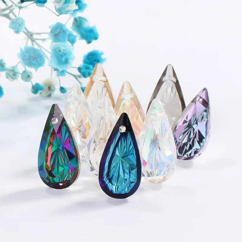 

Xichuan Relief series teardrop loose crystal stones embossed back art supplies accessories for pendant necklace earring brooch h, 9 colors