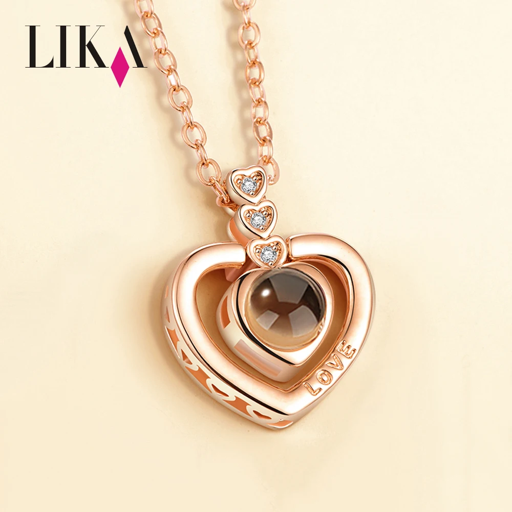 

LIKA Couple Jewelry Double Heart Zircon 100 Languages I Love You Necklace Valentine's Day Gift