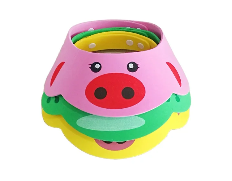 

2020 Adjustable Custom Foam Baby Animal Shower Hat Kids Shampoo Shower Hat, Yellow & pink & green