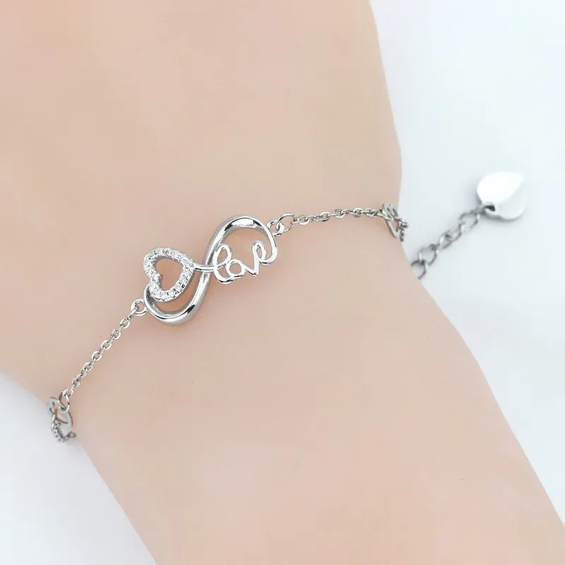 

KB24C Simple Heart Charm Zircon Charm Bracelet Women Adjustable Fashion Love Infinity Bracelet Charms, Picture shows