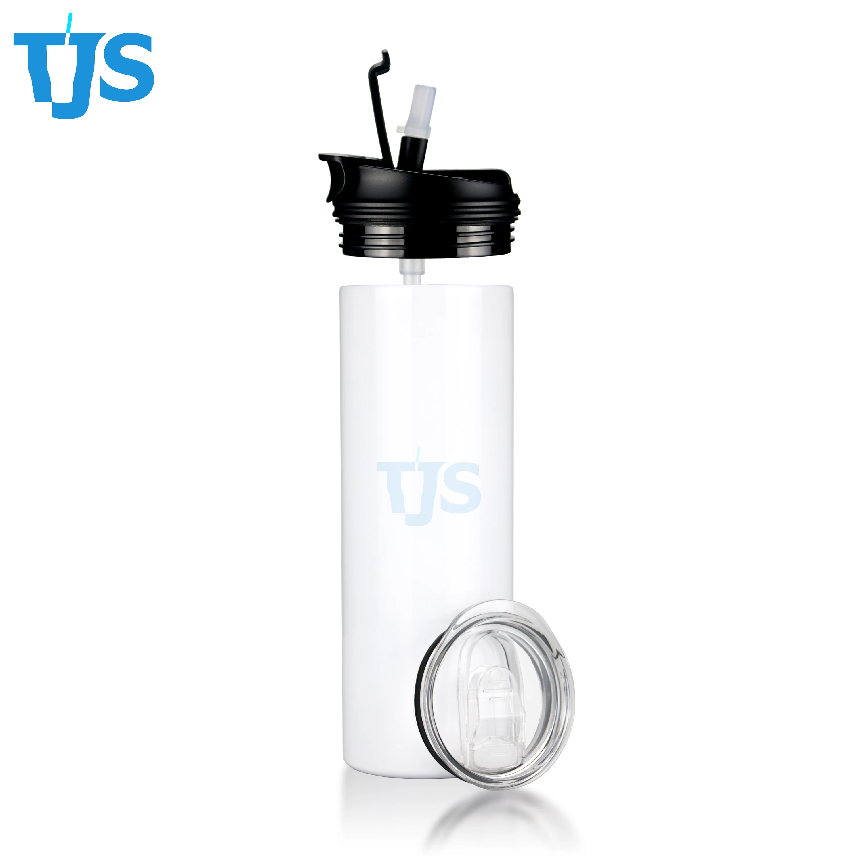 

TJS Sublimation 20oz Stainless Steel Skinny Tumblers Double Wall Insulated Classic Water Cup with 2 Lids and Straw Vacuum, White