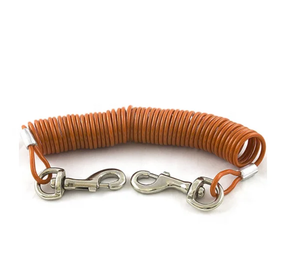 

Accept test order Amazon hot sale 16' Coiled Dog TIE-Out Steel Cable for 60 LBS Dogs with key chain and snap hook