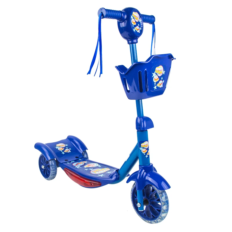 

2020 cheap 3 flashing LED wheel kids kick scooter with basket music tassels scooters kids, Blue, pink,green