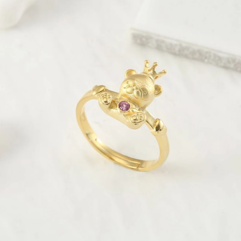 

Aimgal Jewelry Sterling silver S925 plated 18K gold colored stone lady bear series ring bear red diamond crown ring lady