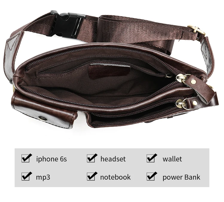 
Drop Shipping 9080 Real Leather Men Cross-Body Hiking Waist Bag Retro Outdoor Adult genuine leather Waist Bag 