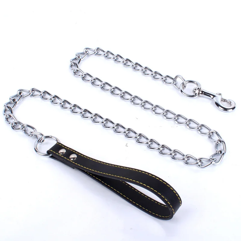 Manufacturer Wholesale Pet Supplies PU Handle Dog Chains Dog Leash Stainless Steel Dog P Chain Pet Chain