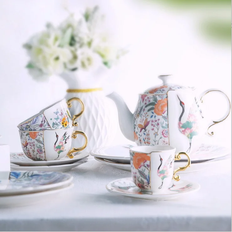 

DN87 Gift Box Package Two Cup and Saucer Coffee Pot Set with Ceramic Material