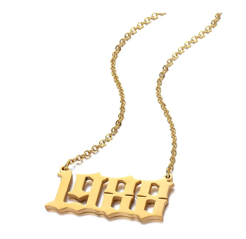 

wholesale jewelry letter charms stainless steel gold plated gold pendant necklace birth year necklace, Gold plating