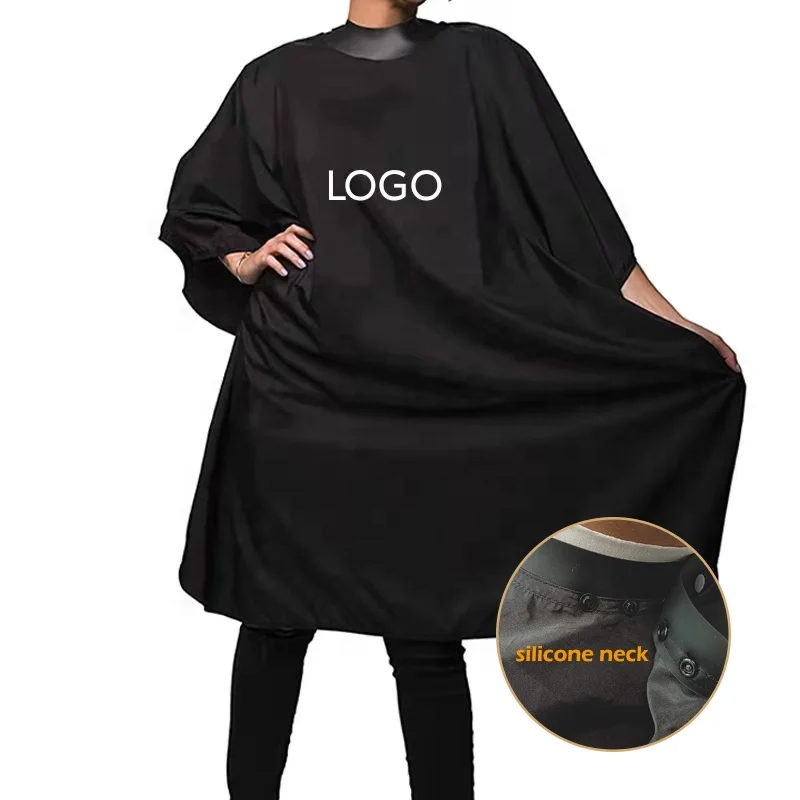 

Haircut Hot Sell Black Salon Cape Polyester Hairdressing Cutting Capes Premium Silicone Neck Professional Haircut Barber Cape