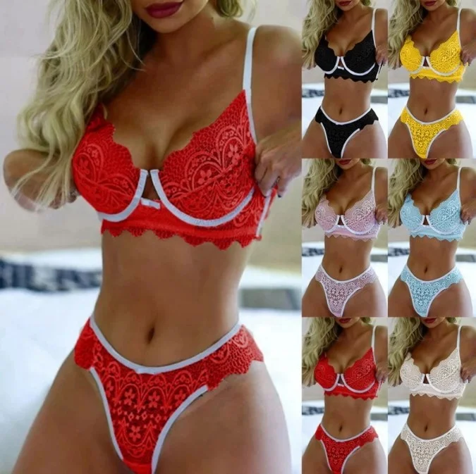 

SFY1325 New Women's Large Size Bra Set Push Up Seamless Embroidery Lace Sexy Lingerie Plus Size Women Transparent Underwear Set