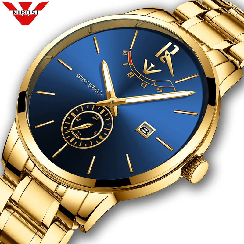 

NIBOSI Relogio Masculino Relojes 2020 Gold Watch Mens Watches Top Brand Luxury Sport Quartz Watch Business Waterproof Wristwatch